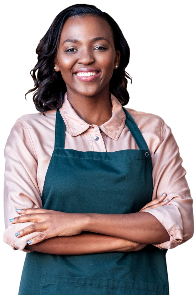 Woman in green apron